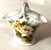 Vintage Made in Japan Kasuaga Ware Porcelain Basket Hand Painted Yellow Roses - £7.85 GBP