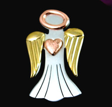 Vintage Tri Color HEART ANGEL PIN Brooch Silvertone Goldtone Coppertone Avon - £16.61 GBP