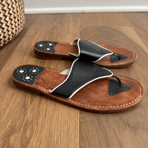 Steven Salario Black White Leather Slip On Flat Sandals 9 - $45.00