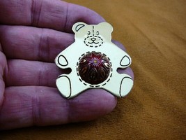 (z22-3) RED star flower design Czech glass button teddy bear brass brooch pin - $23.36