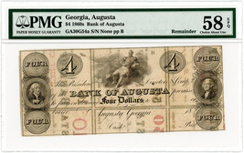 1860s $4 Augusta, GA PMG Choice AU58 EPQ (Remainder) - £122.12 GBP