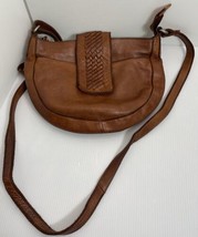 Vilenca Holland Crossbody Half Moon Woven Tab Brown Leather Bag 10 By 7.5” - £23.89 GBP