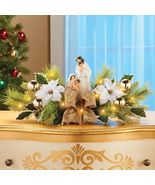 Lighted Christmas Centerpiece Gold Nativity Scene White Poinsettias Tabl... - $38.13 CAD
