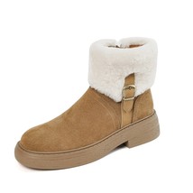 Warm Inside Women Boots With Zip Cow Leather Shoes Thick Heel Botas Feminino Sno - £113.21 GBP