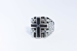 Vintage Cruz Onyx Anillo Hombre Plata Blancas Bronce Original Turquesa Inserto - £28.80 GBP