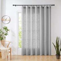 Grey Sheer Drapes Linen Textured Sliding Door Curtain Living Room Semi Sheer - £29.56 GBP