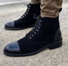 Men Black Color Suede Cap Toe Derby Lace Up High Ankle Real Leather Boot US 7-16 - $156.79