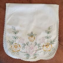 Vintage Table Runner Embroidery Crochet 36x16 Inch Pink Gold Green - $14.00 Vintage Table Runner Embroidery Crochet 36x16 Inch Pink Gold Green - $14.00