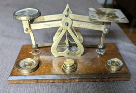 Vintage Brass &amp; Wood Made in England Warranted Accurate Postal Scale 4 w... - $33.85