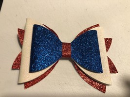 JULY 4TH. RED, WHITE AND BLUE 3 LAYERED HAIR BOW. 4.75&quot; X 3.5&quot;, HOMEMADE - £6.22 GBP