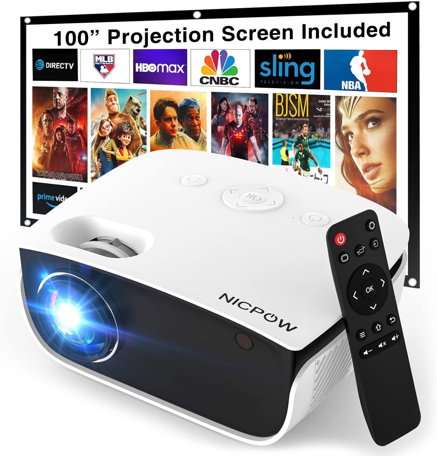 Outdoor Projector, Mini Projector With 100&quot; Screen, 1080P, And 240&quot; Supported  			
