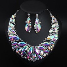 Vintage Statement Crystal Necklace Earrings Set Retro Dubai Bridal Jewelry Sets  - £27.30 GBP