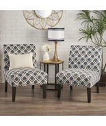 Accent Chairs Set of 2 Armless Soft Fabric Print Modern Blue Grey  - £198.30 GBP