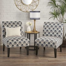 Accent Chairs Set of 2 Armless Soft Fabric Print Modern Blue Grey  - £197.72 GBP