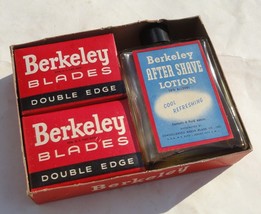 vintage 30 UNUSED BERKELEY RAZOR BLADES 2 boxes &amp; empty AFTER SHAVE BOTT... - $34.60