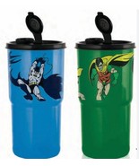 NEW SET OF 2 TUPPERWARE BATMAN  ROBIN THIRST-QUAKE TUMBLERS WITH LIDS - $29.60