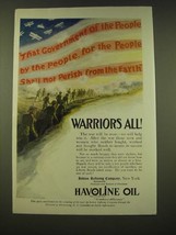 1918 Indian Refining Company Havoline Oil Ad - Warriors All - $18.49