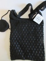 Crochet Black Handbag Shoulder Bag &amp; Coin Purse Zip Close Retro New - $24.72