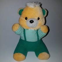 VTG Yellow Teddy Bear Plush Green Outfit Ace Novelty 1991 (shows wear) - $29.65