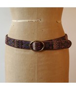 Lucky Brand Belt 33-38 Beaded Leather Brass Hardware Boho Embroidered India - £36.82 GBP