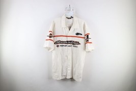 Vtg Harley Davidson Racing Mens Large Distressed Spell Out Mechanic Button Shirt - £46.67 GBP