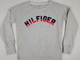 Tommy Hilfiger Sweatshirt Gray Womens Size S Red Navy Spell Out Long Sleeve Soft - £12.60 GBP