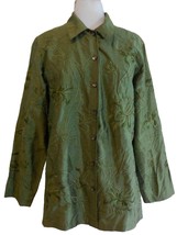 Chicos Design Womens Shacket Silk Blazer Embroidered Size 0 Green Extra ... - $14.85