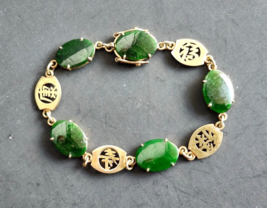 Antique 14K Gold Chinese Imperial Jade / Jadeite &amp; 14K Yellow Gold Link Bracelet - £769.80 GBP