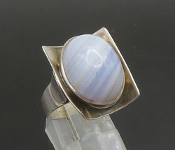 EUROPEAN 925 Sterling Silver - Vintage Blue Agate Cocktail Ring Sz 6.5 - RG23585 - £66.12 GBP