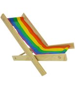 Handmade Toy Folding Camping Chair, Wood and Striped Multicolor Fabric - £5.45 GBP