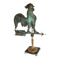 Antique Copper Rooster Weathervane on Metal Stand - £165.49 GBP