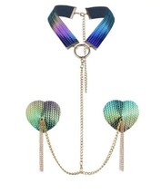 Multicoloured Heart Burlesque Pasties with adjustable collar Choker - Gold Chain - £19.77 GBP