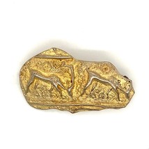 Vintage Sign 800 Vermeil Carve Egyptian Hieroglyphics Reindeer Wall Plate Brooch - £38.77 GBP