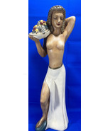 Rare Alexander Backer Chalkware Statue 18&quot; Topless  Woman Carrying Fruit - £128.22 GBP