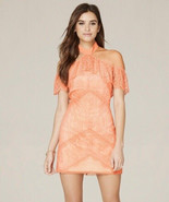 Bebe Kendall Size 4 Coral Peach Ruffle Off Shoulder Lace Dress Cocktail ... - £38.46 GBP