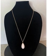 Vintage Rose Quartz Necklace Pendant with Long Gold Tone Chain, Engraved... - $62.62 CAD