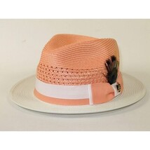 Men's Bruno Capelo Belvedere 2-Tone Straw Style Fedora Hat BD973 Peach/White image 7
