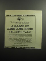 1951 Alfred A. Knopf Book Ad - A Game of Hide-and-Seek by Elizabeth Taylor - £14.55 GBP