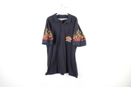 Vtg Harley Davidson Mens XL Faded Spell Out Fire Flames Collared Polo Shirt USA - £46.68 GBP