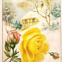 C1890s Victorian Trade Card Beautiful Winter Roses Cabin Landscape Ephem... - $28.01 CAD