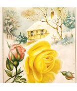C1890s Victorian Trade Card Beautiful Winter Roses Cabin Landscape Ephem... - $28.01 CAD