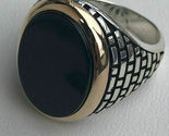 Mens Real Solid 10k Gold Plated 925 Silver Real Black Onyx LARGE Ring - $118.80