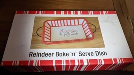 Reindeer Bake &#39;N&#39; Serve Ceramic Casserole Dish w/Metal Holder w/napkin holders - $34.64