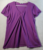 Boden T Shirt Top Womens Size 12 Purple Knit Linen Short Sleeve V Neck Knot - £11.56 GBP
