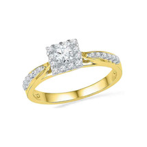 10k Yellow Gold Round Diamond Square Halo Bridal Wedding Engagement Ring 3/8 Ctw - £446.75 GBP