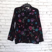 Koret Jacket Womens Small Black Embroidered Faux Velvet Boho Button Up Art - £13.94 GBP