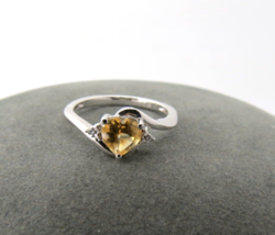 Sterling Silver Yellow Heart Ring Faceted Cubic Zirconia CZ Gram Size 7 Designer - £7.98 GBP