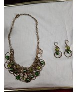 Pretty Vtg  Lime &amp; Dark Green Stone Bead Necklace &amp; Piereced Earring Set... - $704.20 MXN