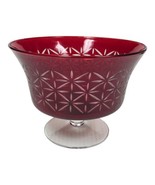 Partylite Garnet Red 3 Wick Bowl Hand Blown Crystal Pillar Candle Holder - £23.98 GBP