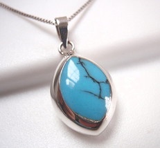 Reversible Blue Turquoise and Mother of Pearl 925 Sterling Silver Pendant - £18.31 GBP